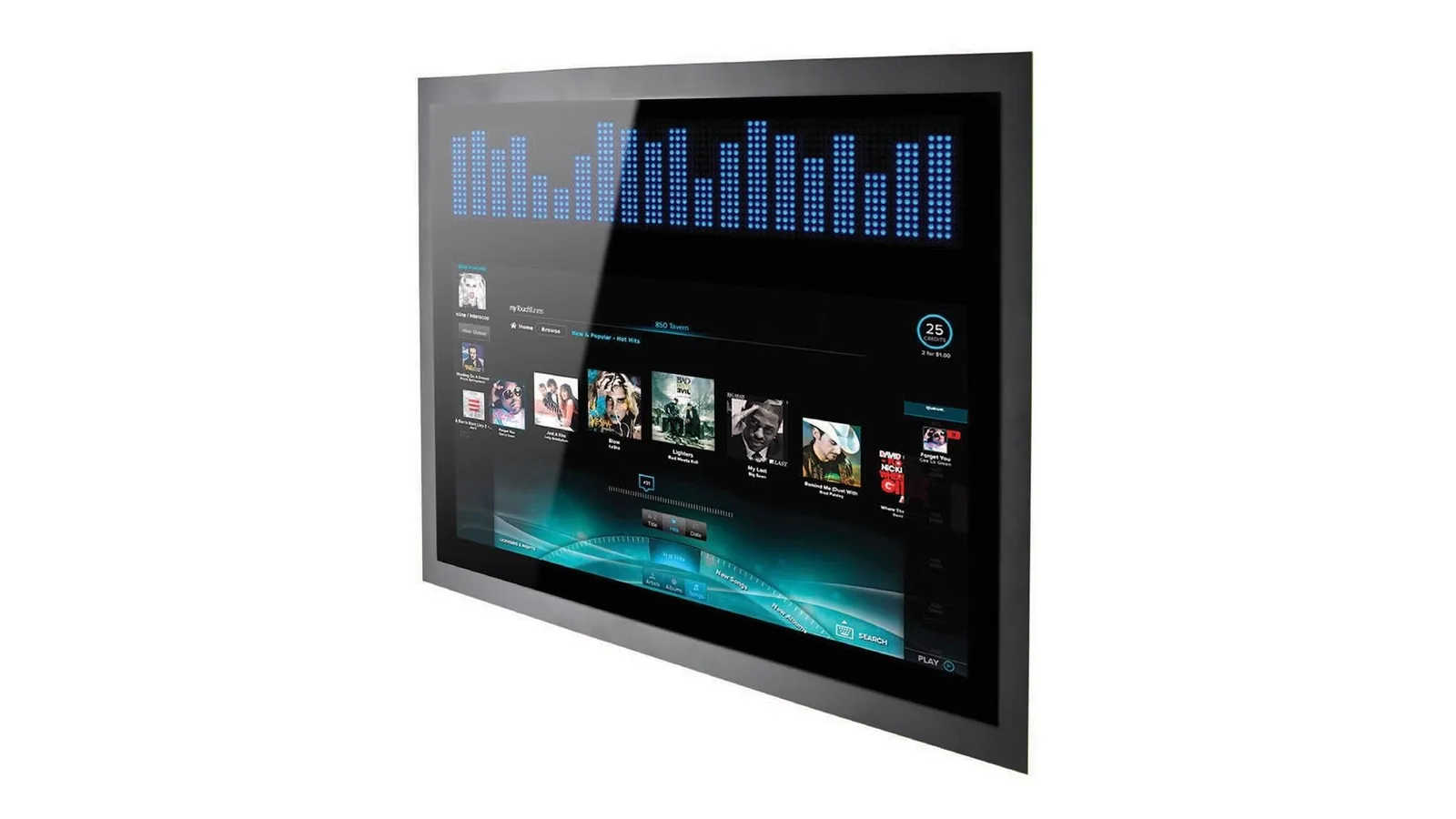 26" Touch Monitor at an angle, running a TouchTunes jukebox screen
